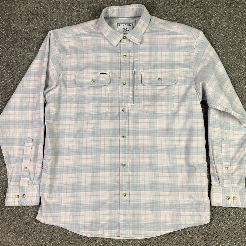 Poncho Flannel Shirt Men's Large Magnetic Pockets Plaid Fishing Outdoors